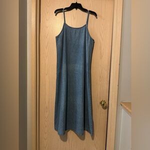Vintage Blue Denim 100% Cotton Maxi Dress size Large *sun faded* Made in the USA
